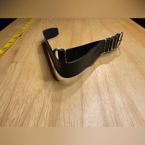 Black Faux Leather Cuff Bracelet with Silver Buckle Detail